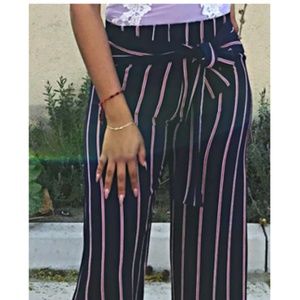Loose Fit Stripe Wrap Wide Leg Dress Pants
